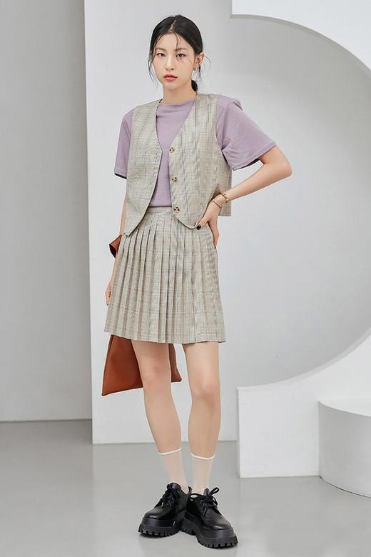 韩都衣舍/Handu Group 气质格子马甲百褶半裙套装 15668 商品图0