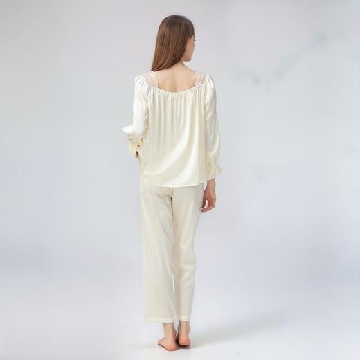 【宫廷风！桑蚕丝长袖家居服】一次真丝睡眠=3次全身SPA，轻盈裸感无束缚，低敏亲肤透气散热，100%桑蚕丝公主风长袖方领法式家居服套装QQ 商品图3