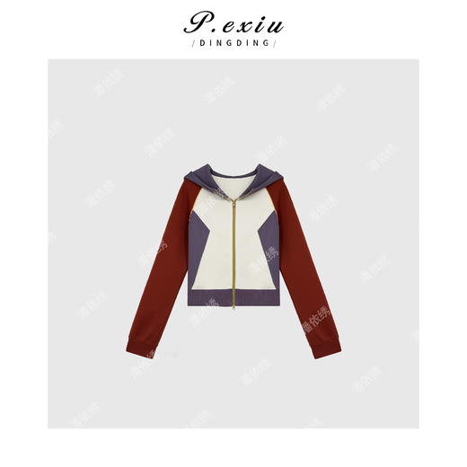 03-5潘依绣丁丁宠粉设计感拼接撞色连帽拉链减龄外套 SH1299 商品图1