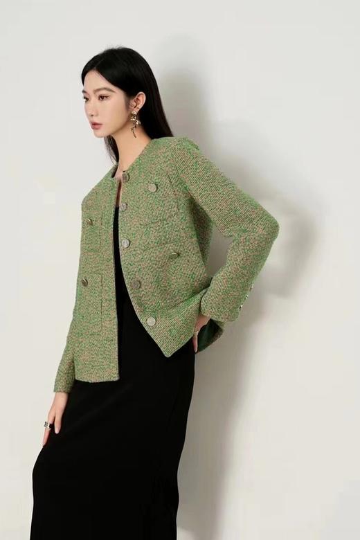 Le Malene 绿色精致圆领口袋纽扣外套 17722 商品图1