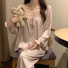 【超丝滑，V领蕾丝花边睡衣】法式宫廷风早秋新款缎面，甜美花边点缀，宽松版型不挑身材，亲肤透气冰雪丝长袖长裤甜美家居QQ 商品缩略图0