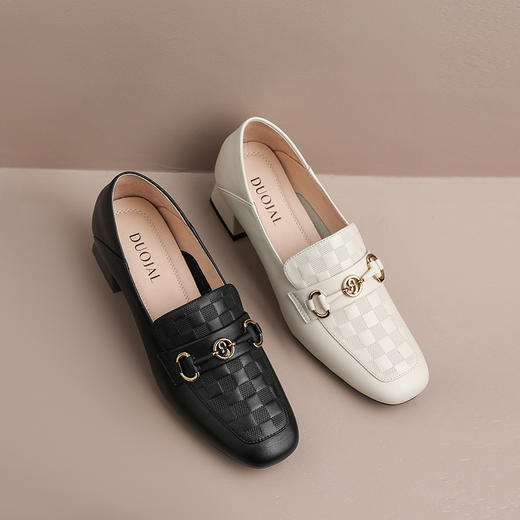 雀说 方头粗跟低跟乐福鞋女头层牛皮单鞋 商品图1