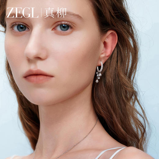 ZEGL真柳设计师时雨系列流苏水滴耳环女高级圈圈耳钉天然水晶耳饰 商品图2