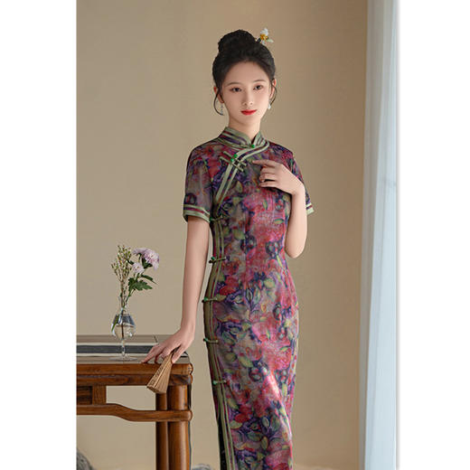 GX老上海复古中国风长款短袖旗袍2025春夏新款旗袍 商品图1