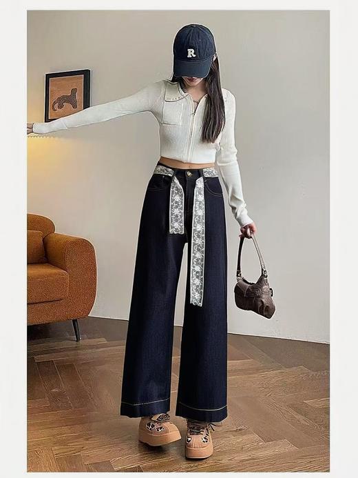 【牛仔系】品质-（颜色已固色）丹宁蓝显瘦牛仔裤百搭直筒阔腿裤88507-喜出 商品图0