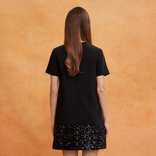 QE820斯尔丽2025春季新款宴会轻奢小礼服直身膝上显高拼接亮片连衣裙 商品图6