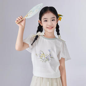 笛莎Deesha 童装女童T恤2025夏新款女童国风图案圆领T