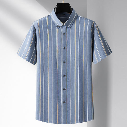【100%棉】【DM】大依优型大码竖条纹短袖衬衫300斤休闲半袖衬衣夏季薄款男士特大码上衣纯棉 商品图1