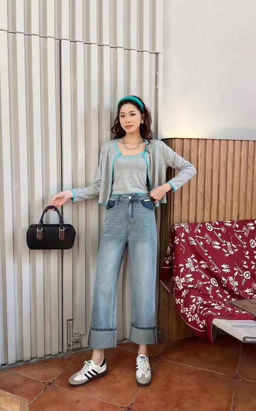 最后一件-【牛仔系】爆犀牛窄版直筒裤小个子女翻边牛仔裤阔腿裤24047-喜出 商品图9