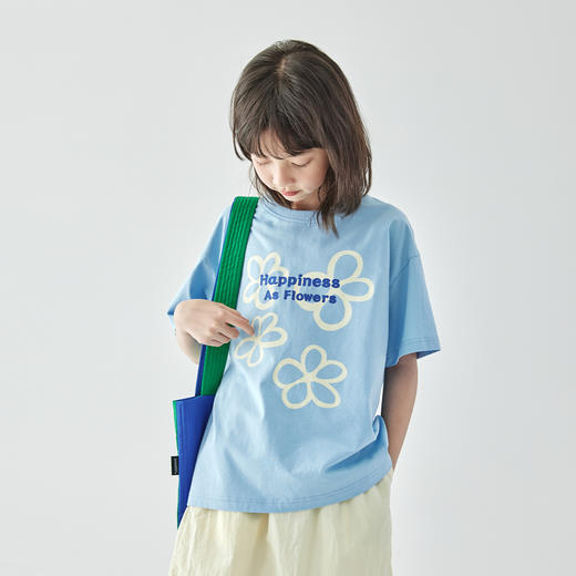 棵初2025年新品儿童蓝色简约圆领印花T恤亲子款夏日清爽盐系上衣 商品图4