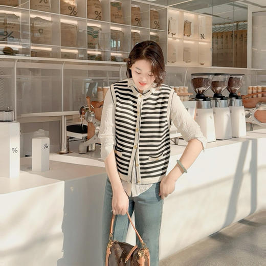 火桐hooton法式圆领小香风条纹马甲G065 商品图1