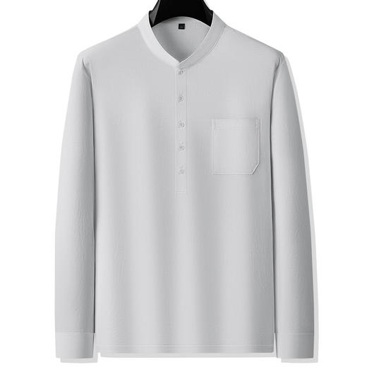 【牛津麻料】【DDA】大依优型大码长袖衫休闲立领棉质衬衣服男士加肥加大码简约胖子春款 商品图4