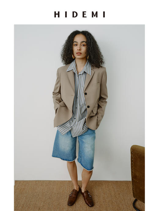 HIDEMI 自然甄选羊毛醋酸进口纱线极简西装马夹长裤三件套套装 商品图5