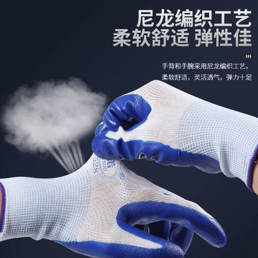 12双耐磨耐油丁腈劳保手套耐用工地劳保防水加厚尼龙橡胶手套 商品图4