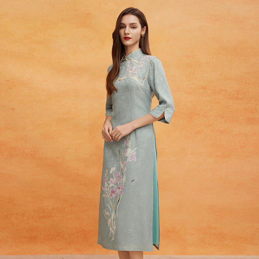 QE805斯尔丽2025春季新款改良奥黛旗收腰A摆显瘦提花印花气质优雅旗袍 商品图2