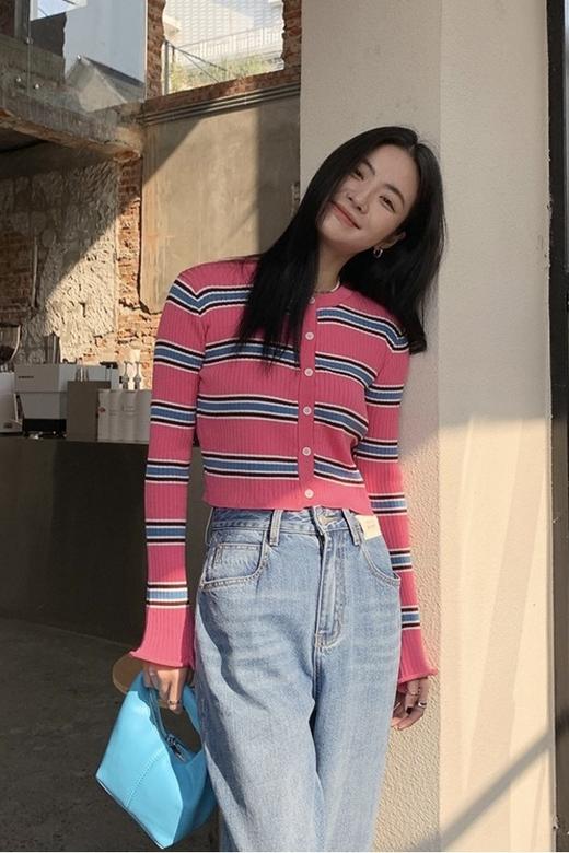 LNNNS 条纹撞色喇叭袖针织开衫 15817 商品图2