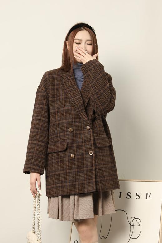 amadella 棕咖色格纹学院风西装双面呢大衣 17712 商品图0