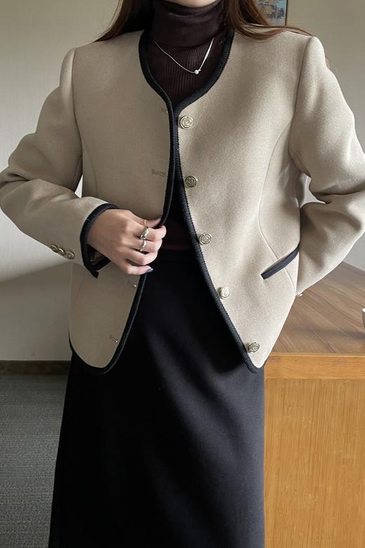 Le Malene 浅卡其色圆领气质小香风外套 17459 商品图3