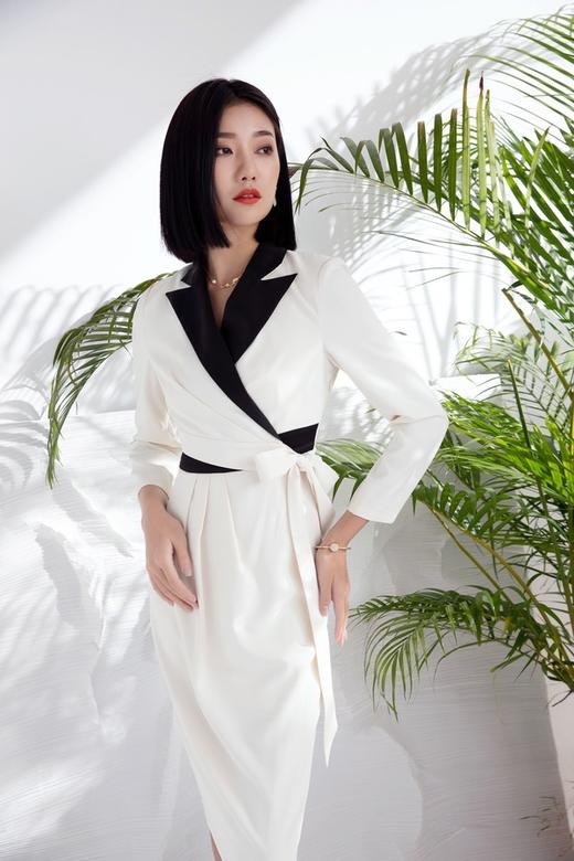 Le Malene 黑白拼接西装领系带连衣裙 15784 商品图6