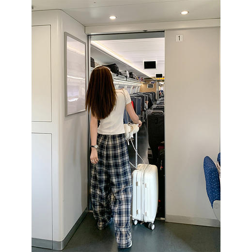 <曾小咸推荐>高腰显瘦抽绳蓝色格子宽松阔腿裤 商品图4