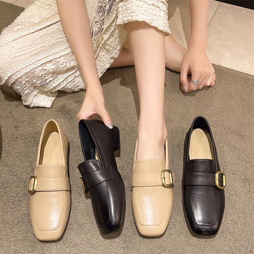 雀说 头层牛皮方头乐福鞋女25707 商品图2