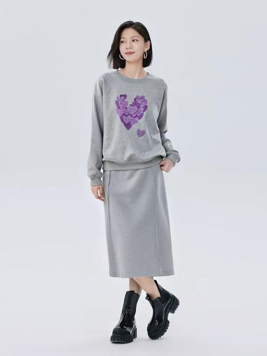 年中清仓-【套装】紫色爱心卫衣➕半裙后开叉两件套-喜出 商品图3