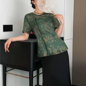 顺丰包邮洛诗琳35312夏季新款新中式小圆领重工刺绣真丝上衣53010