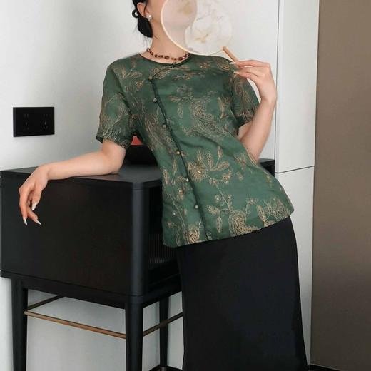 顺丰包邮洛诗琳35312夏季新款新中式小圆领重工刺绣真丝上衣53010 商品图0