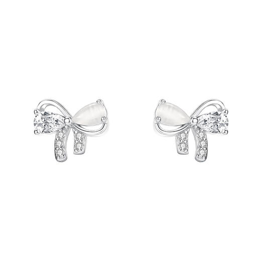 【蝴蝶甜心】s999纯银猫眼石蝴蝶结锆石耳钉【YXS-E5233】 商品图4