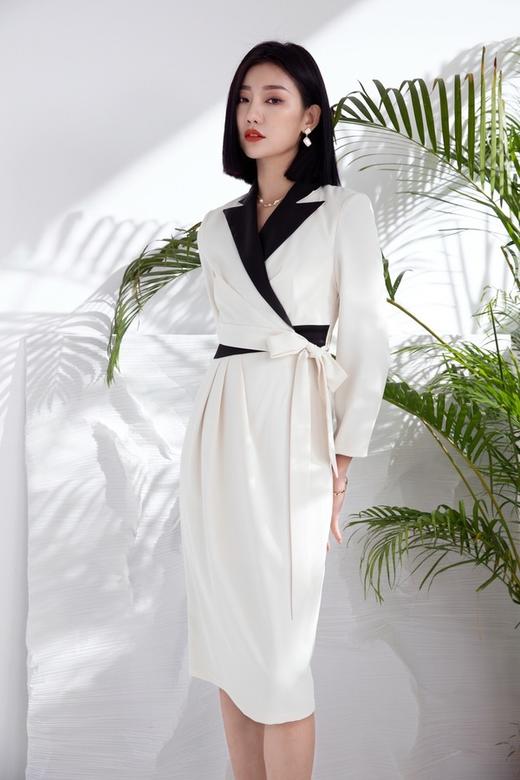 Le Malene 黑白拼接西装领系带连衣裙 15784 商品图3