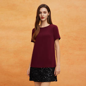 QE820斯尔丽2025春季新款宴会轻奢小礼服直身膝上显高拼接亮片连衣裙