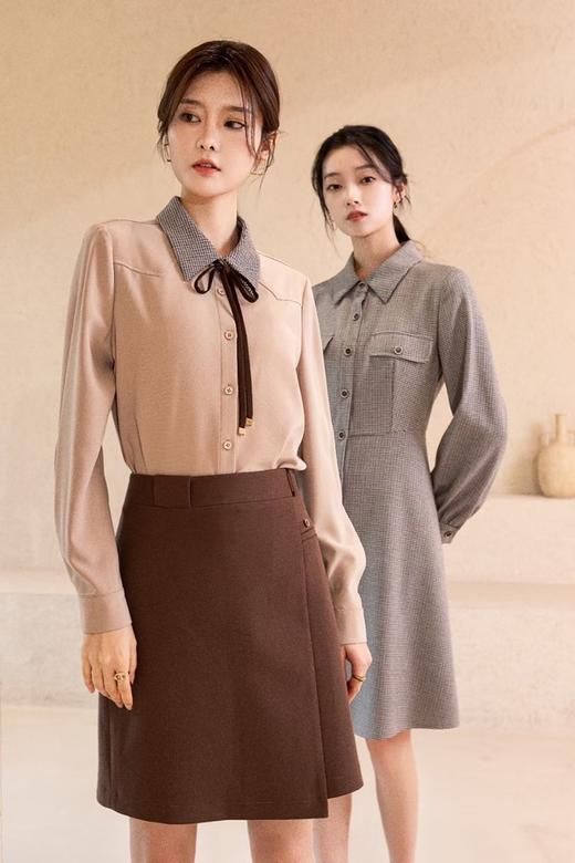 ESTELLICA 经典格纹翻领蝴蝶结衬衫 17688 商品图0