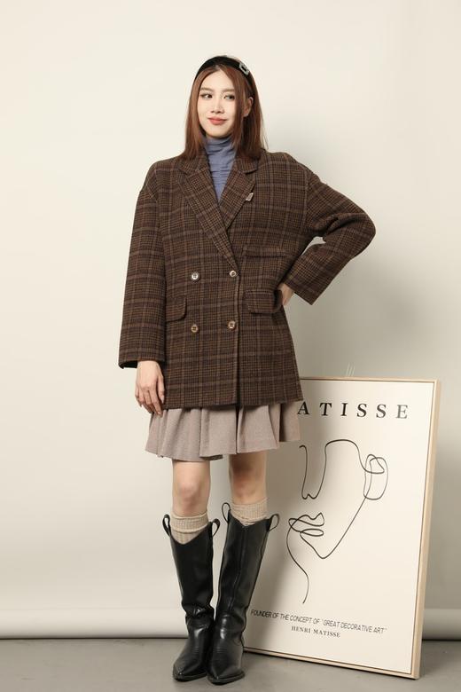 amadella 棕咖色格纹学院风西装双面呢大衣 17712 商品图2
