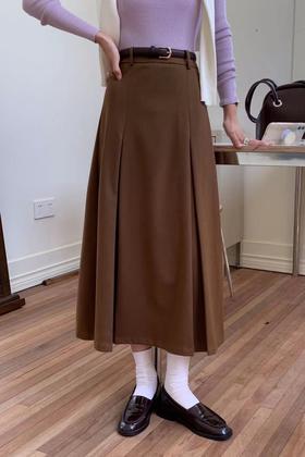 Stay2Weeks 韩版复古棕色高腰显瘦百搭半裙 17644