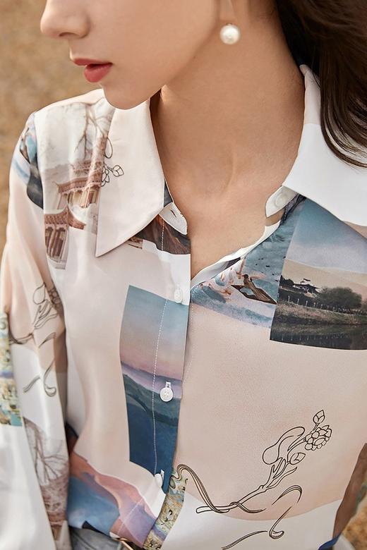 DUIBAI对白 法式拼接数码印花雪纺衬衫 15734 商品图3