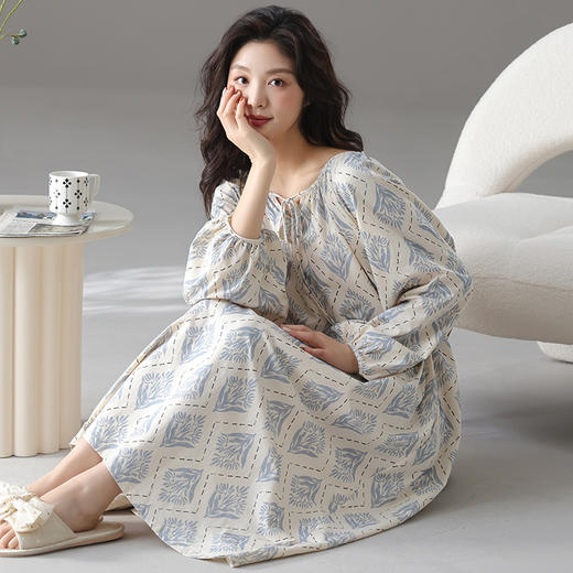 红腾 马卡龙印花家居服系列 优雅女士长袖睡裙 舒适柔软 设计长裙款 商品图8