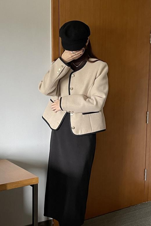 Le Malene 浅卡其色圆领气质小香风外套 17459 商品图1