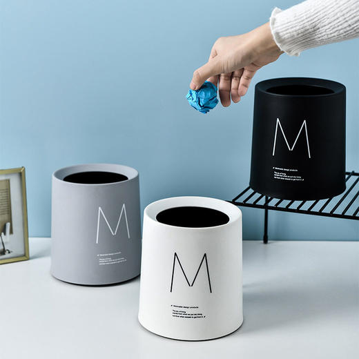 茶几北欧垃圾桶圆形客厅创意迷你日式办公室无盖简约书房双层桌面 商品图3