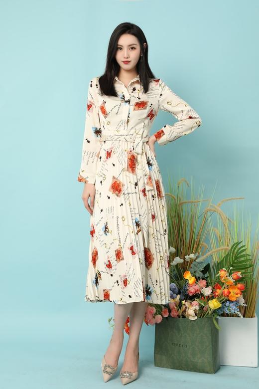 Le Malene 衬衫领字母印花百褶长款连衣裙 15787 商品图3