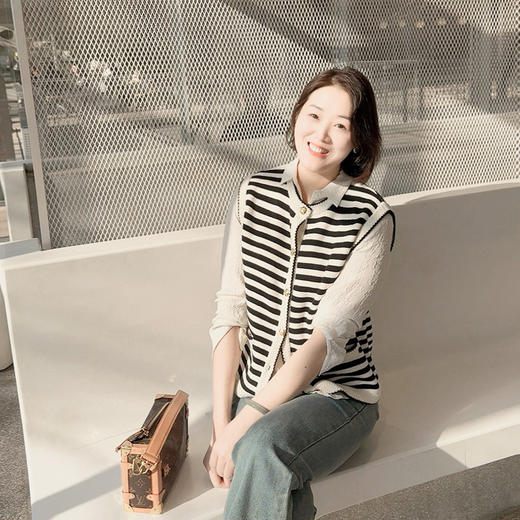 火桐hooton法式圆领小香风条纹马甲G065 商品图2