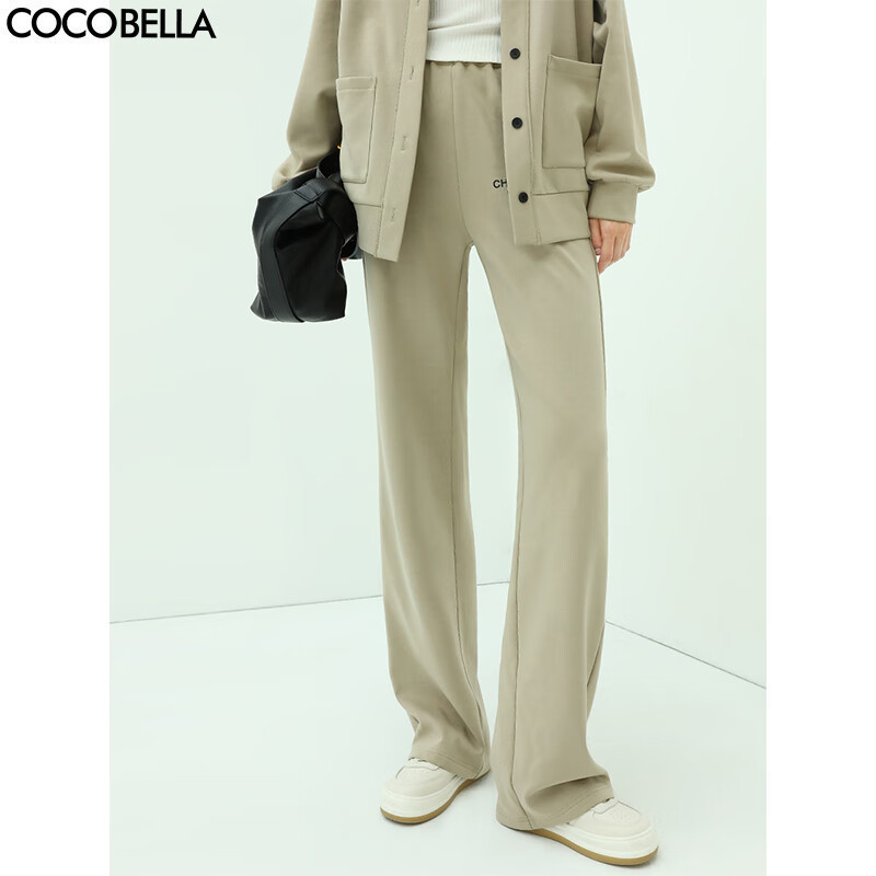 COCOBELLA休闲运动风加绒保暖休闲裤字母印花宽松针织直筒裤PA619