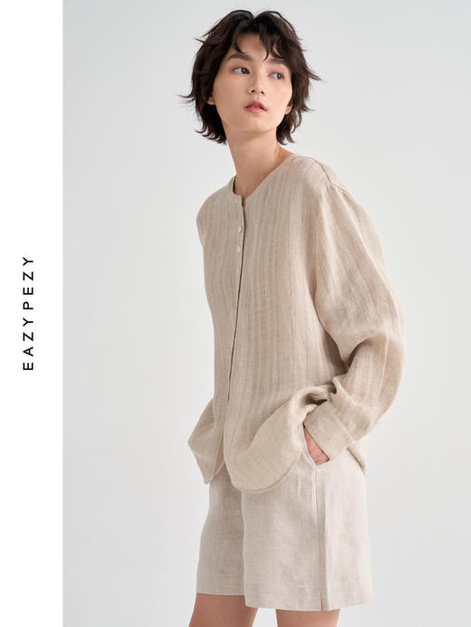 戛纳亚麻暗条纹衬衫 商品图2