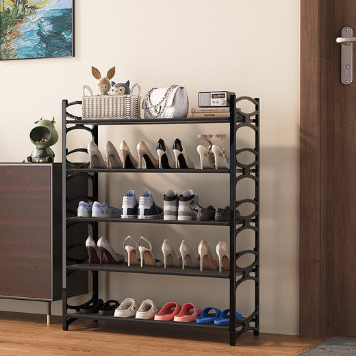多层卧室起批不锈钢简易折叠家用鞋架塑料黑色经济型鞋柜鞋架一件 商品图1