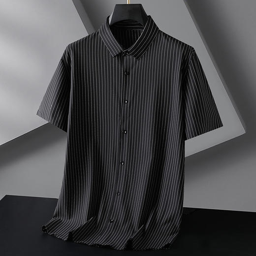 【封口款】【DG】大依优型大码套头短袖衬衫弹力无痕加肥加大男装夏装薄款抗皱免烫条纹半袖衬衣 商品图1