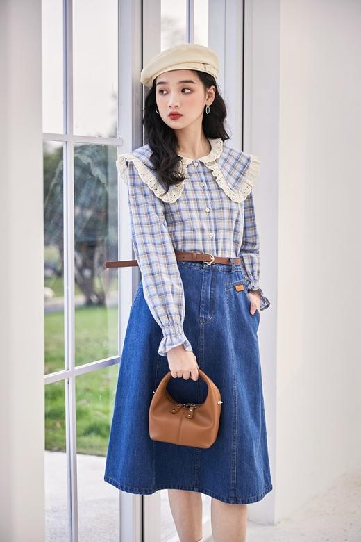 Stay2Weeks 格纹蕾丝翻领上衣 15575 商品图1