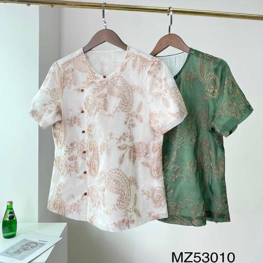 顺丰包邮洛诗琳35312夏季新款新中式小圆领重工刺绣真丝上衣53010 商品图4