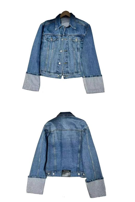 【外套】明星同款水晶宽袖口烫钻高级感牛仔外套-喜出 商品图3