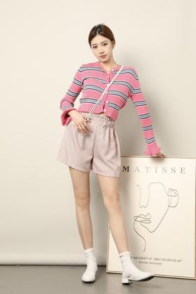 AVA 粉色格纹抽绳短裤 16466