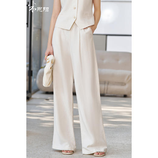 米思阳2026春季新款时尚苎麻原色长款休闲裤百搭宽松直筒裤女4922 商品图0
