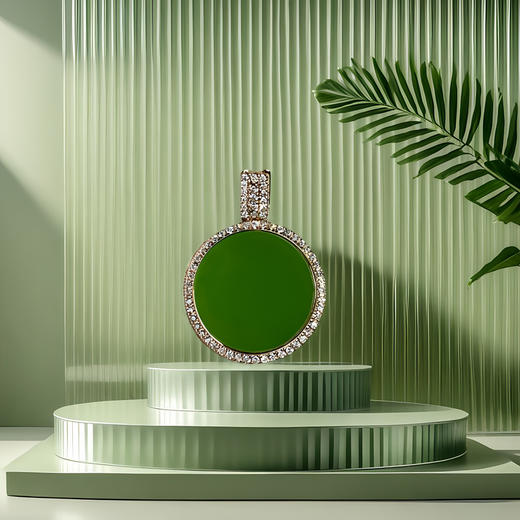 18K玫瑰金和田玉（碧玉）镶钻吊坠 /圆牌直径14mm/高色苹果绿 商品图3